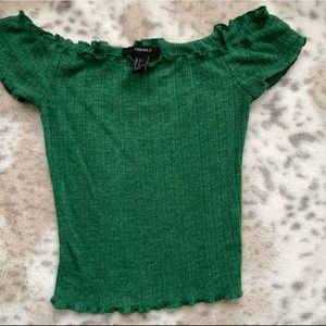Crop off shoulder green crop top